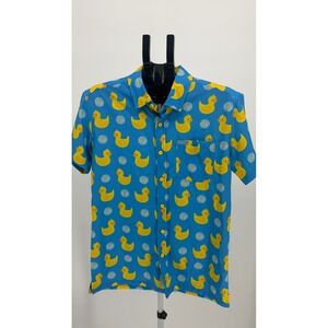 Retro Rifle Killer Duck Button Down Shirt M Novelty Print Short Sleeve Menswear